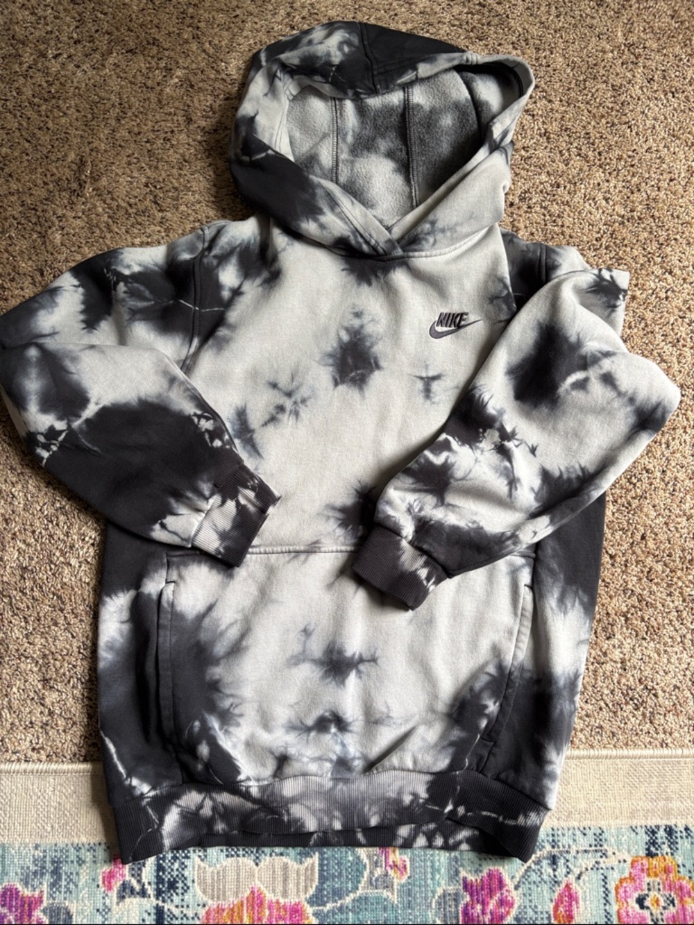Nike Kids Black & White Tie-Dye Hoodie